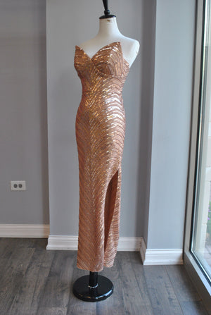 ROSE GOLD MIDI SEQUIN DRESS