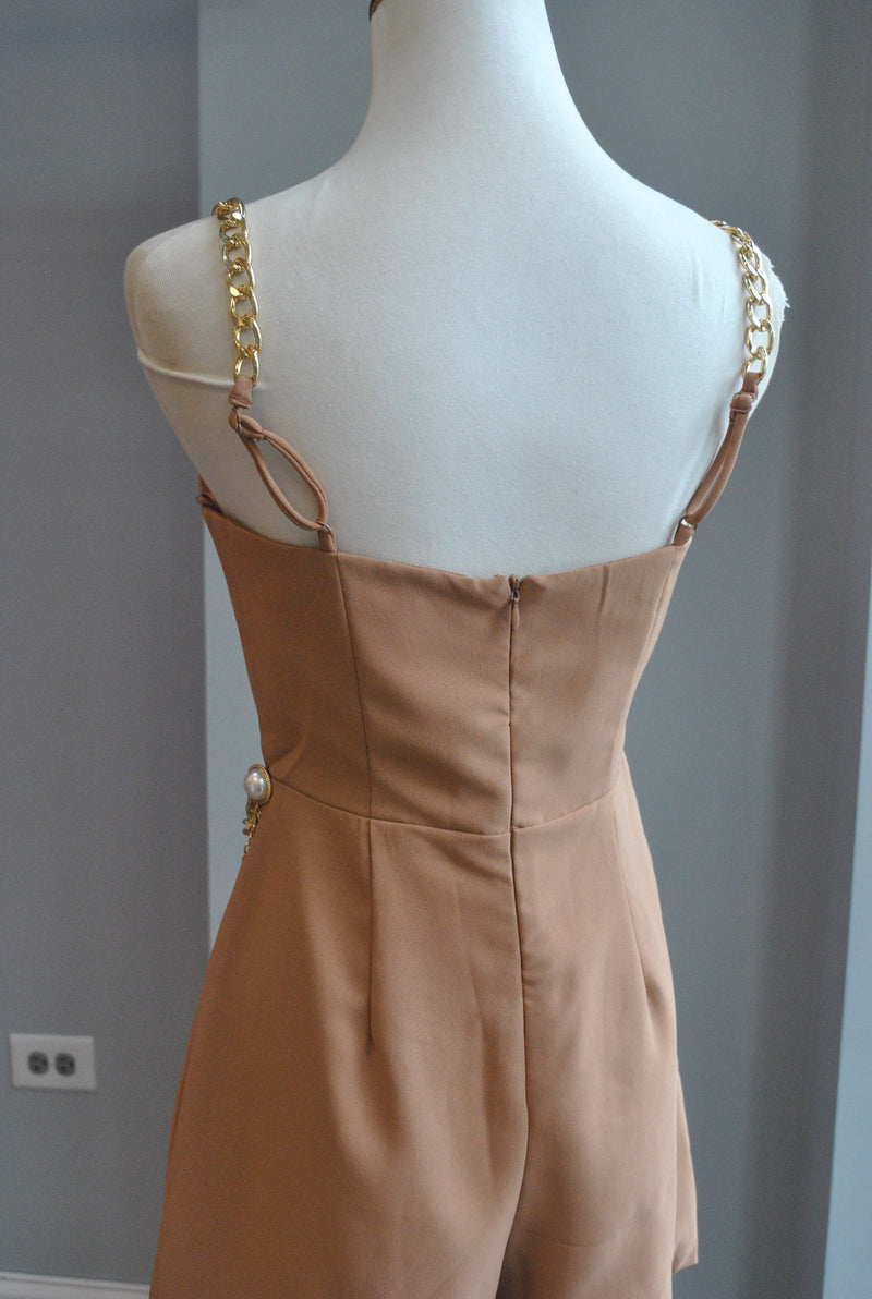 COFFEE COLOR ROMPER WITH GOLD CHAIN
