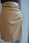 CARAMEL FAUX LEATHER MINI SKIRT WITH SIDE RUSHING