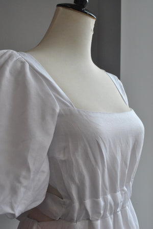 CLEARANCE - WHITE LINEN MIDI DRESS WITH OPEN BACK