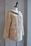 CAPPUCCINO AND WHITE PRINT ALPAKA SHORT JACKET WITH A HOODIE