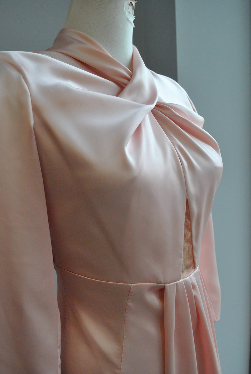 PEACH COLOR MIDI SILKY COCKTAIL DRESS