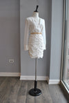 WHITE MINI DRESS WITH ORGANZA SLEEVES AND RUSHING