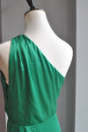 EMERALD GREEN SILKY SIMPLE ASYMMETRIC DRESS WITH SIDE SLIP