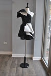 BLACK AND WHITE FIT AND FLAIR MINI COCKTAIL DRESS