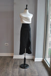 BLACK FAUX LEATHER HIGH WAISTED PENCIL SKIRT WITH A ZIPPER AND A BELT