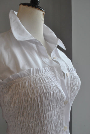 CLEARANCE - WHITE SHIRT DRESS WITH RUSHING