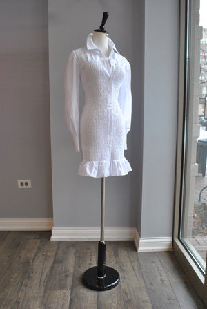 CLEARANCE - WHITE SHIRT DRESS WITH RUSHING