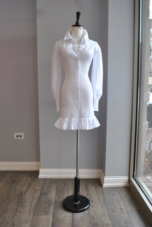 CLEARANCE - WHITE SHIRT DRESS WITH RUSHING