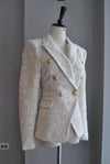 WHITE SEQUIN TWEED DOUBLE BREASTED BLAZER