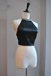 CLEARANCE - BLACK CROPPED TIE TOP WITH RHINESTONES NECK