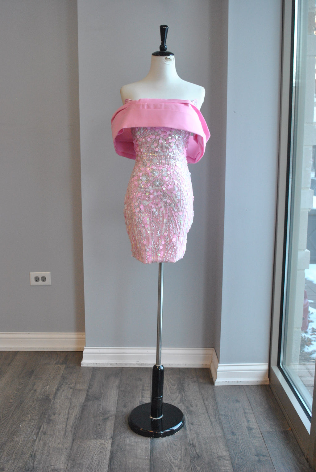 BLUSH PINK SEQUIN MINI OFF THE SHOULDER PARTY DRESS