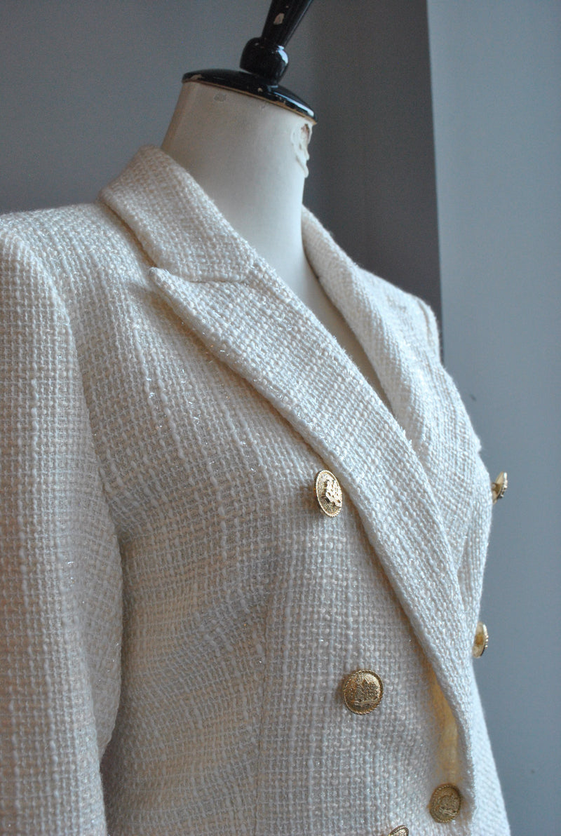 VANILLA AND GOLD TWEED DOUBLE BREASTED BLAZER