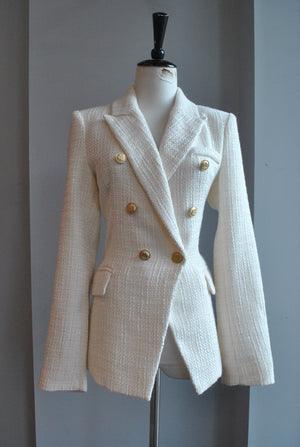 VANILLA AND GOLD TWEED DOUBLE BREASTED BLAZER