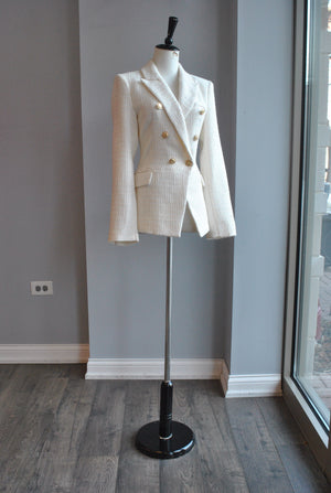 VANILLA AND GOLD TWEED DOUBLE BREASTED BLAZER