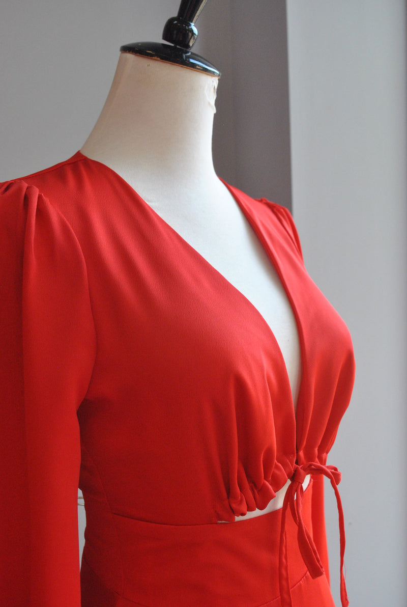 RED A-LINE DRESS WITH A PEEK A BOO