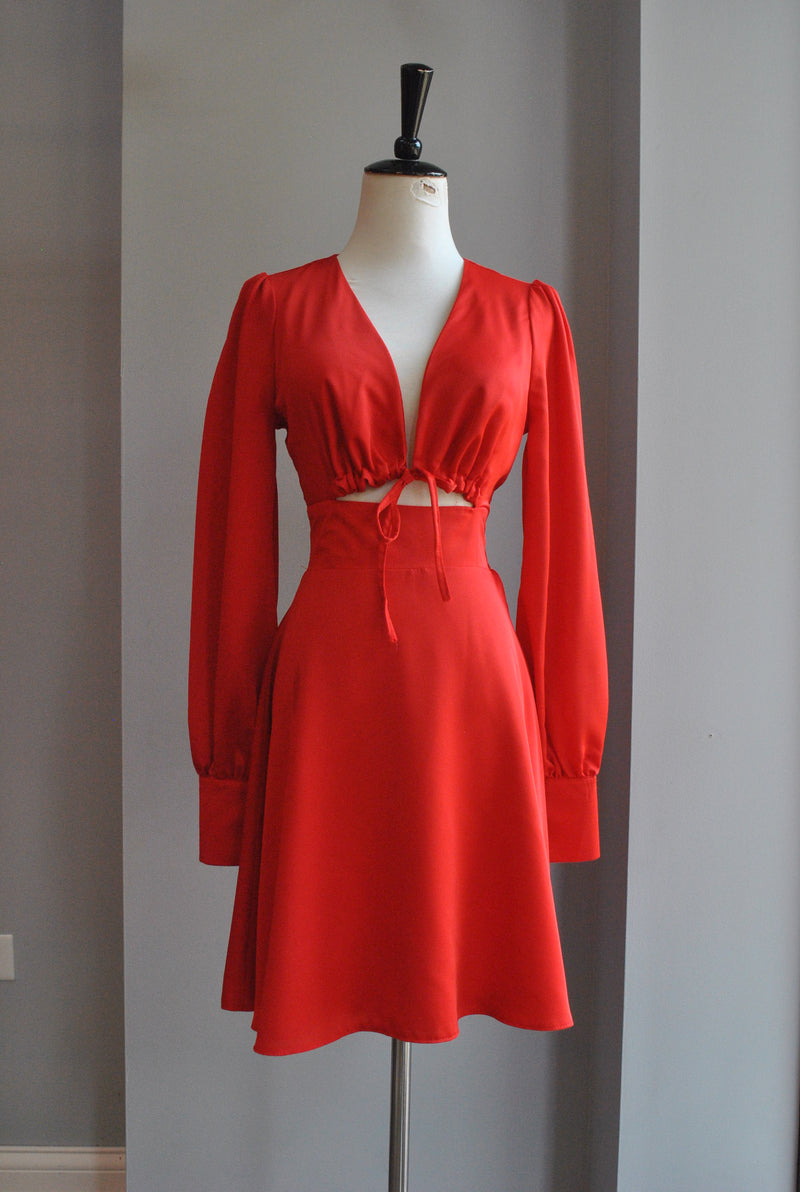RED A-LINE DRESS WITH A PEEK A BOO