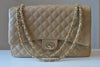 BIG LIGHT BEIGE GUILTED SHOULDER BAG WITH GOLD CHAIN