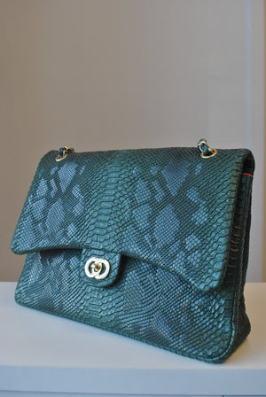 EMERALD GREEN CROCODILE LOOK BIG SHOULDER BAG