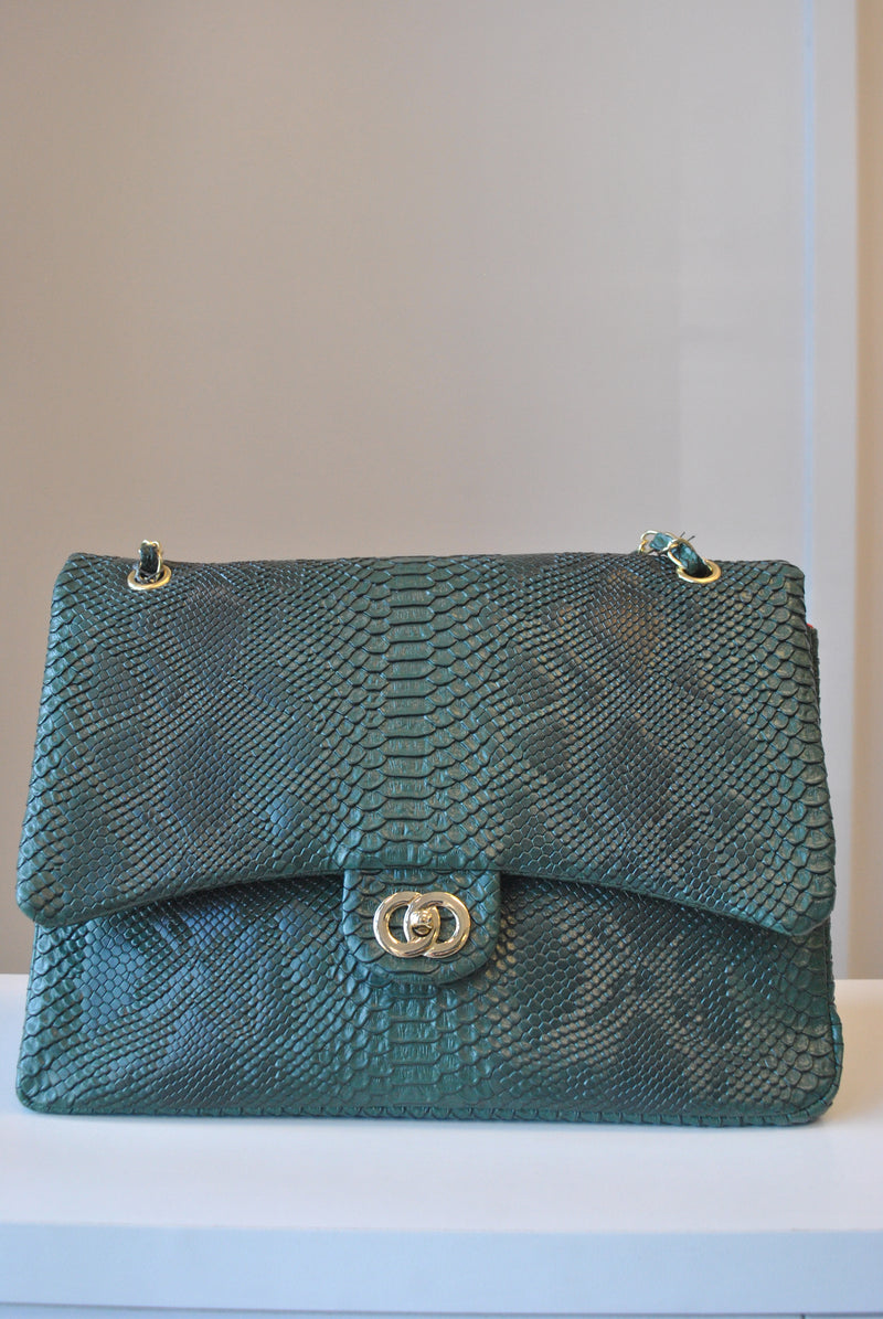 EMERALD GREEN CROCODILE LOOK BIG SHOULDER BAG