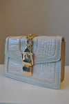 SMALL LIGHT BEIGE CROSSBODY BAG WITH GOLD CHAIN