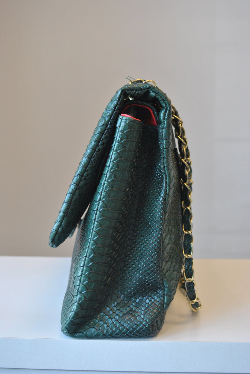 EMERALD GREEN CROCODILE LOOK BIG SHOULDER BAG