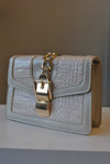 WHITE GUILTED CROSSBODY BAG WITH GOLD CHAIN
