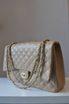 BIG LIGHT BEIGE GUILTED SHOULDER BAG WITH GOLD CHAIN