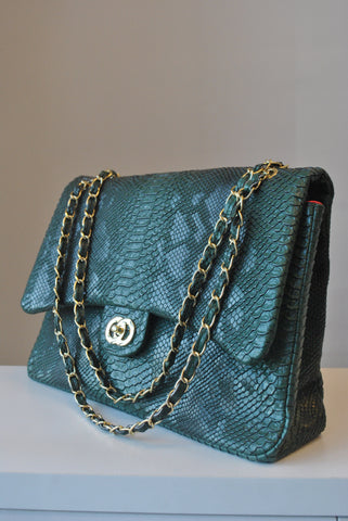 EMERALD GREEN CROCODILE LOOK BIG SHOULDER BAG