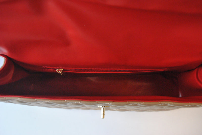 BIG RED GUILTED SHOULDER BAG WITH GOLD CHAIN Le Obsession Boutique