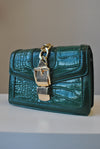 CARAMEL FAUX CROCODILE LEATHER CLUTCH / CROSSBODY HANDBAG