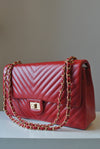 BIG RED GUILTED SHOULDER BAG WITH GOLD CHAIN