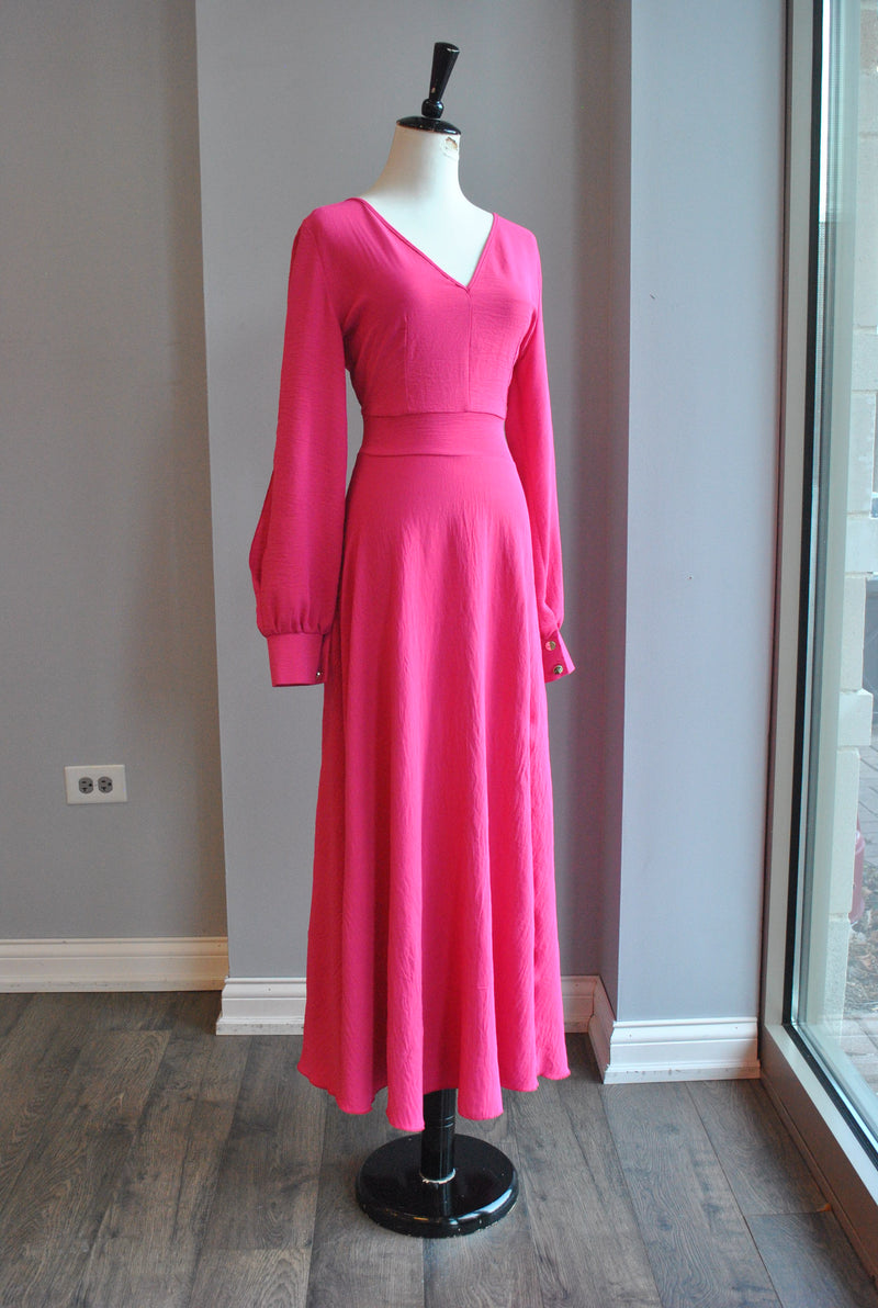 CLEARANCE - FUCHSIA PINK MIDI FIT AND FLAIR DRESS