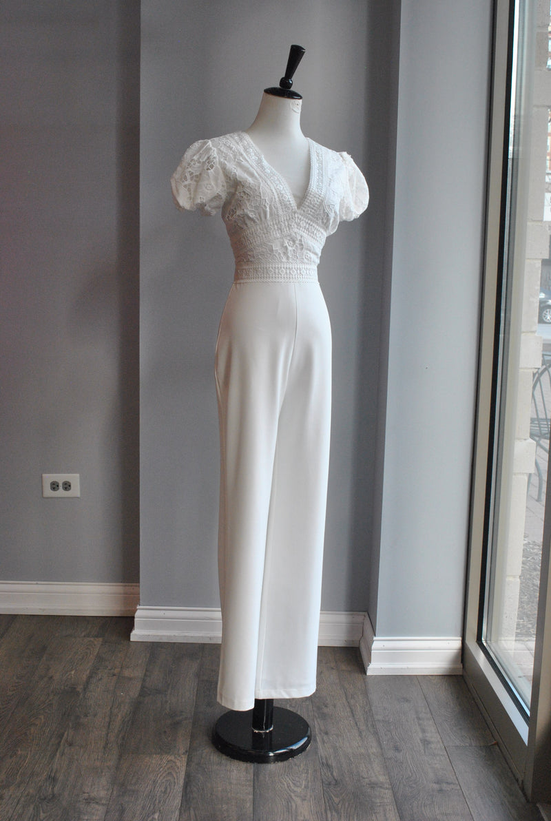 CLEARANCE - WHITE JUMPSUIT WITH LACE DETAILS