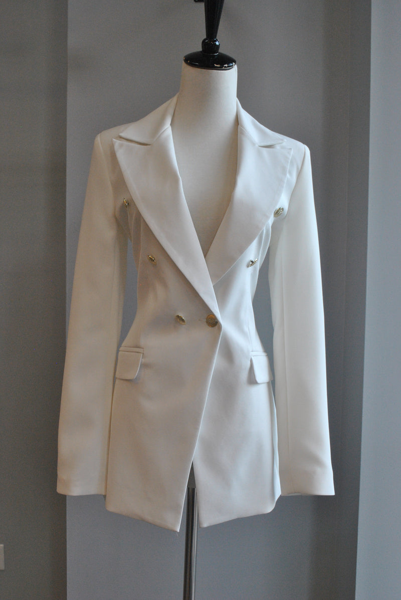 White blazer with clearance gold buttons