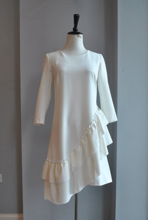 CLEARANCE - WHITE TUNIC DRESS WITH RUFFLE