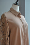 TAUPE BLOUSE WITH LACE SLEEVES