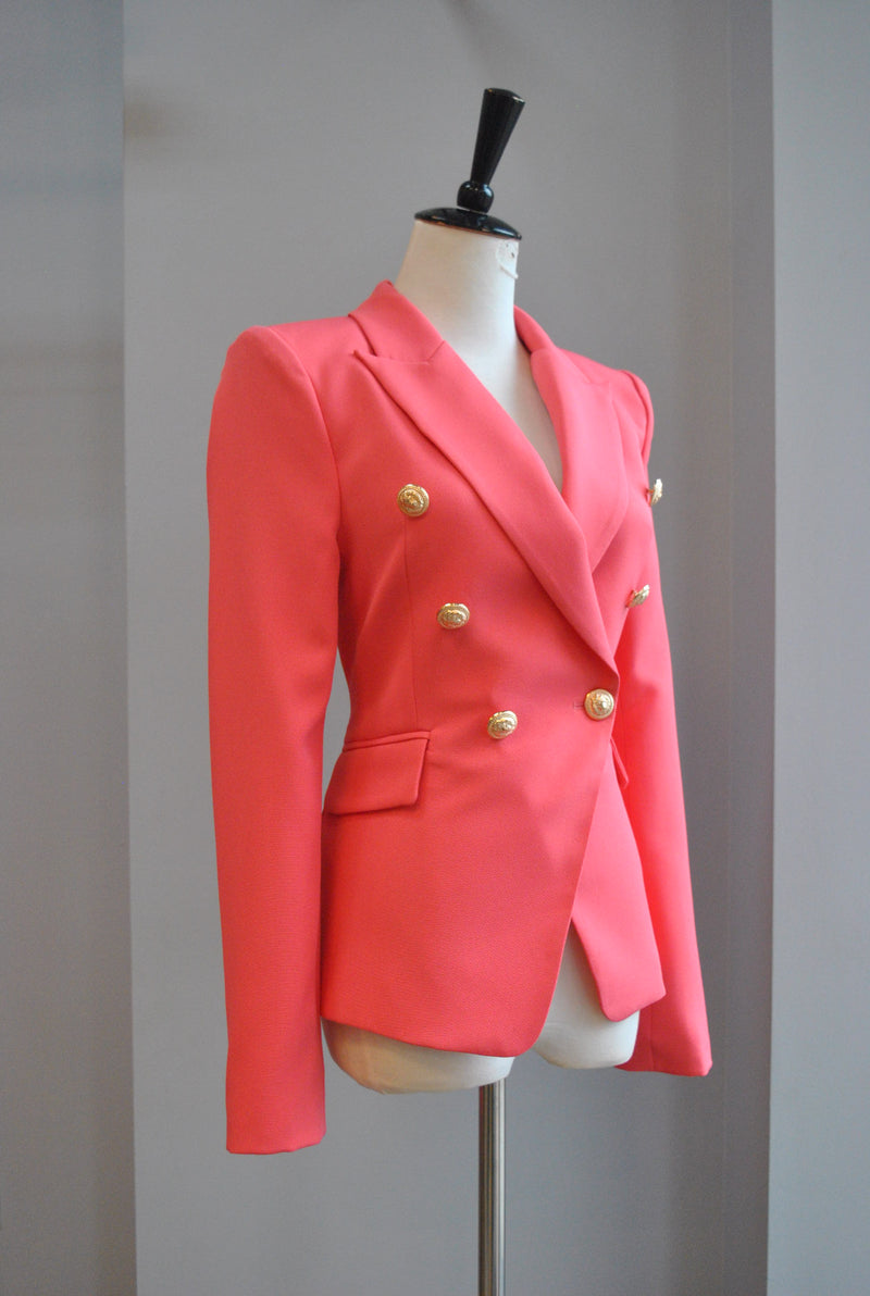 CORAL COLOR CROPPED DOUBLE BREASTED BLAZER