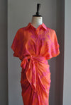 ORANGE AND PINK MIDI DRESS WITH FRONT RUSHING