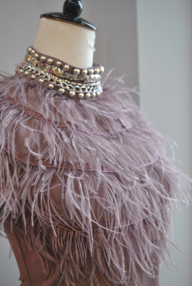 DUSTY LAVENDER TOP WITH FEATHERS