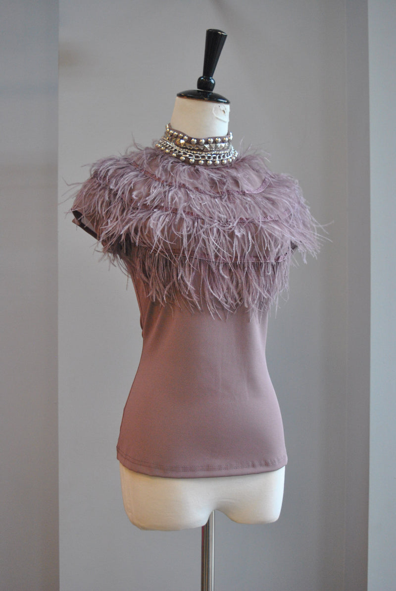 DUSTY LAVENDER TOP WITH FEATHERS