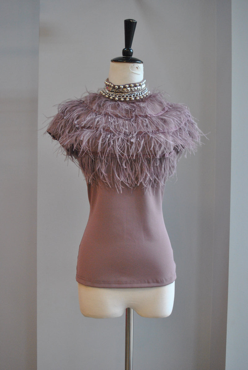DUSTY LAVENDER TOP WITH FEATHERS