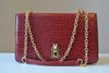 BURGUNDY FAUX CROCODILE LEATHER CROSSBODY BAG