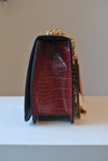 BURGUNDY FAUX CROCODILE LEATHER CROSSBODY BAG