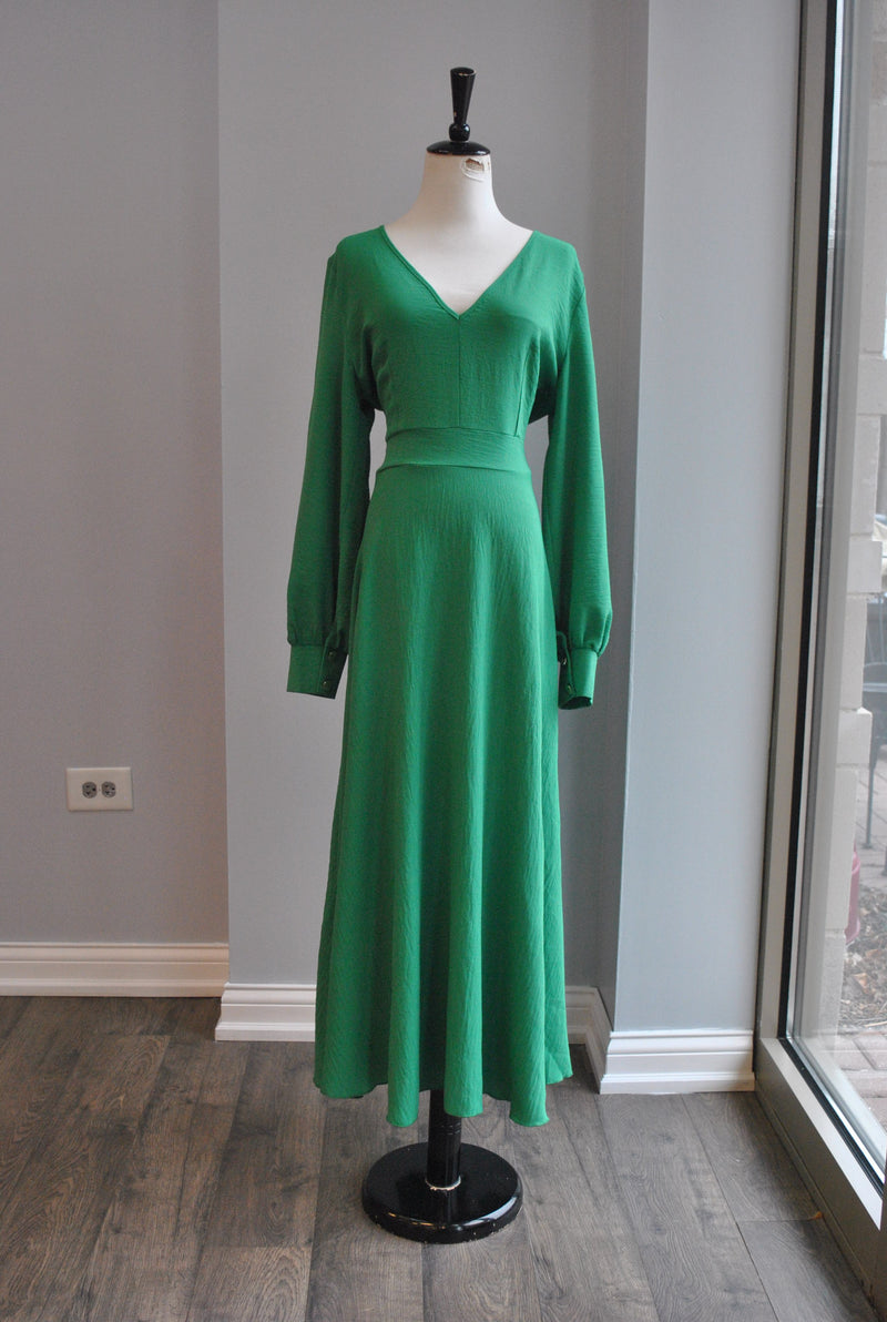 GREEN MIDI FIT AND FLAIR DRESS