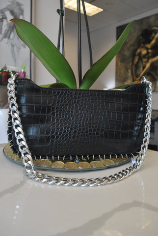 CARAMEL FAUX CROCODILE LEATHER CLUTCH / CROSSBODY HANDBAG
