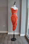 ORANGE SILKY COCKTAIL DRESS WITH SIDE RUSHING