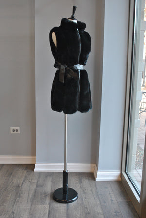 BLACK FAUX FUR VEST WITH A BELT
