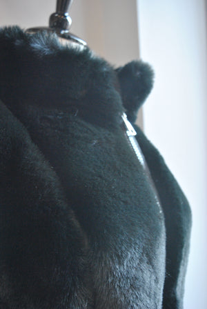 BLACK FAUX FUR VEST WITH A BELT