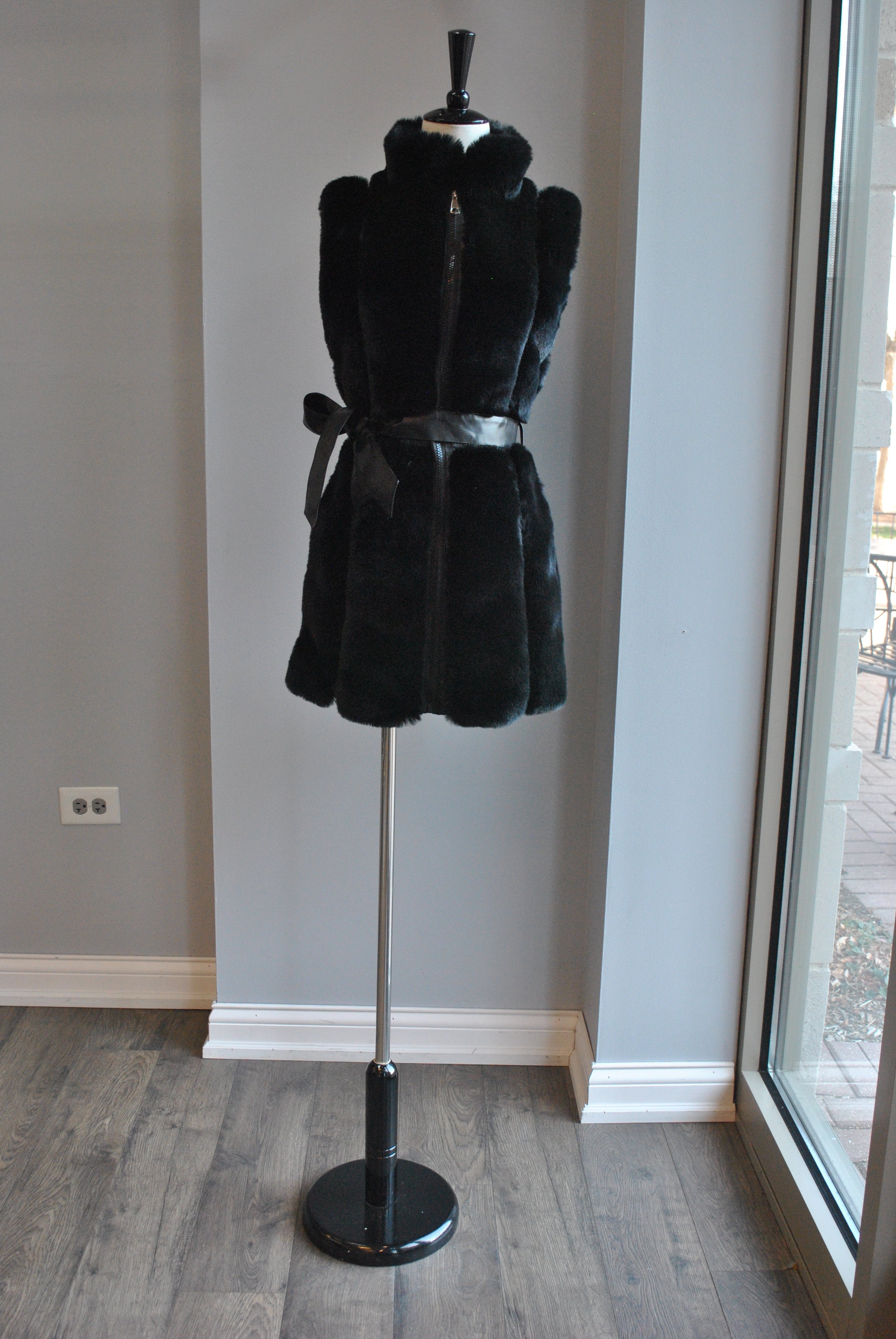 Black Faux Fur Belts Festival Vegan Leather Faux Fur Belt WIth Pouch Club Exx  main image 2